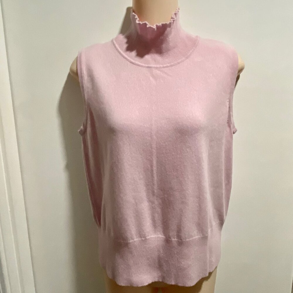 St. John Marie Gray Cashmere Barbiecore Office Minimal Turtleneck Sweater Vest S